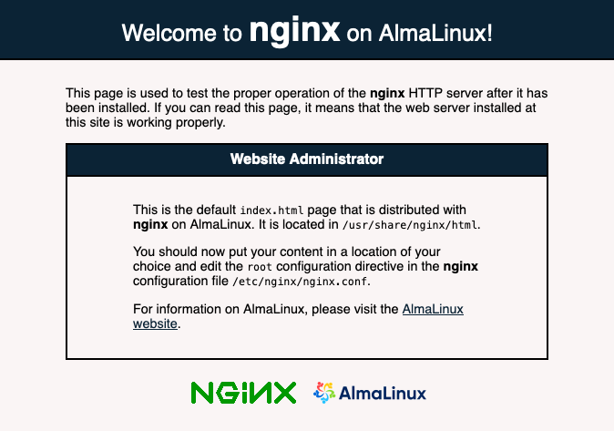 Default NGINX page. Default NGINX page.