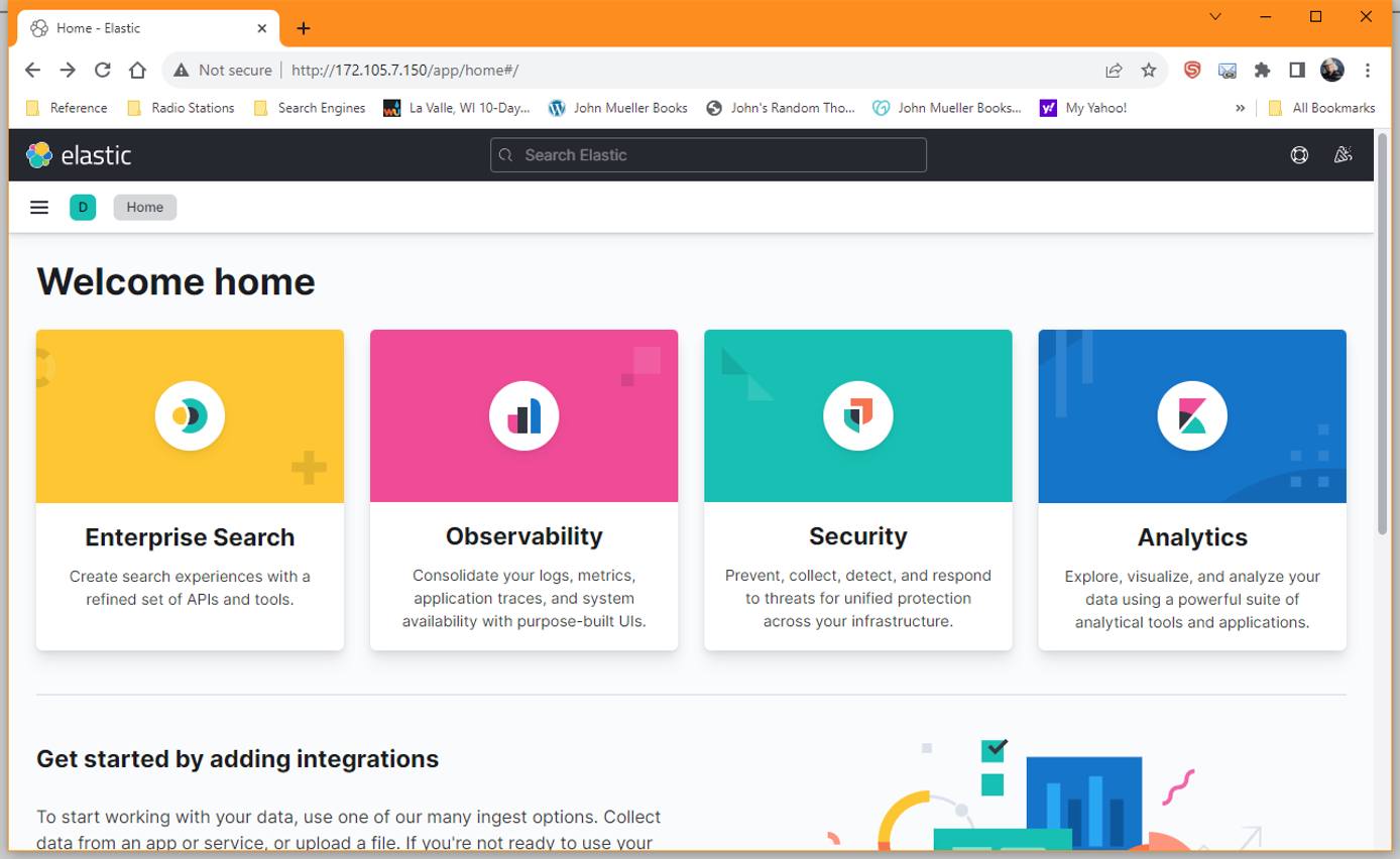 Screenshot of the Kibana home page Screenshot of the Kibana home page